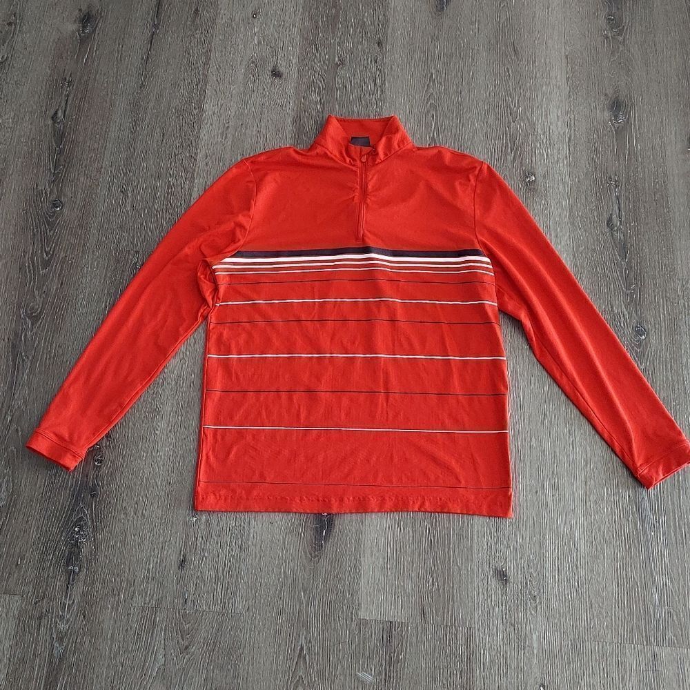 UNDER ARMOUR Coldgear Loose 1/4 Zip Pullover Red Striped Medium Sweater